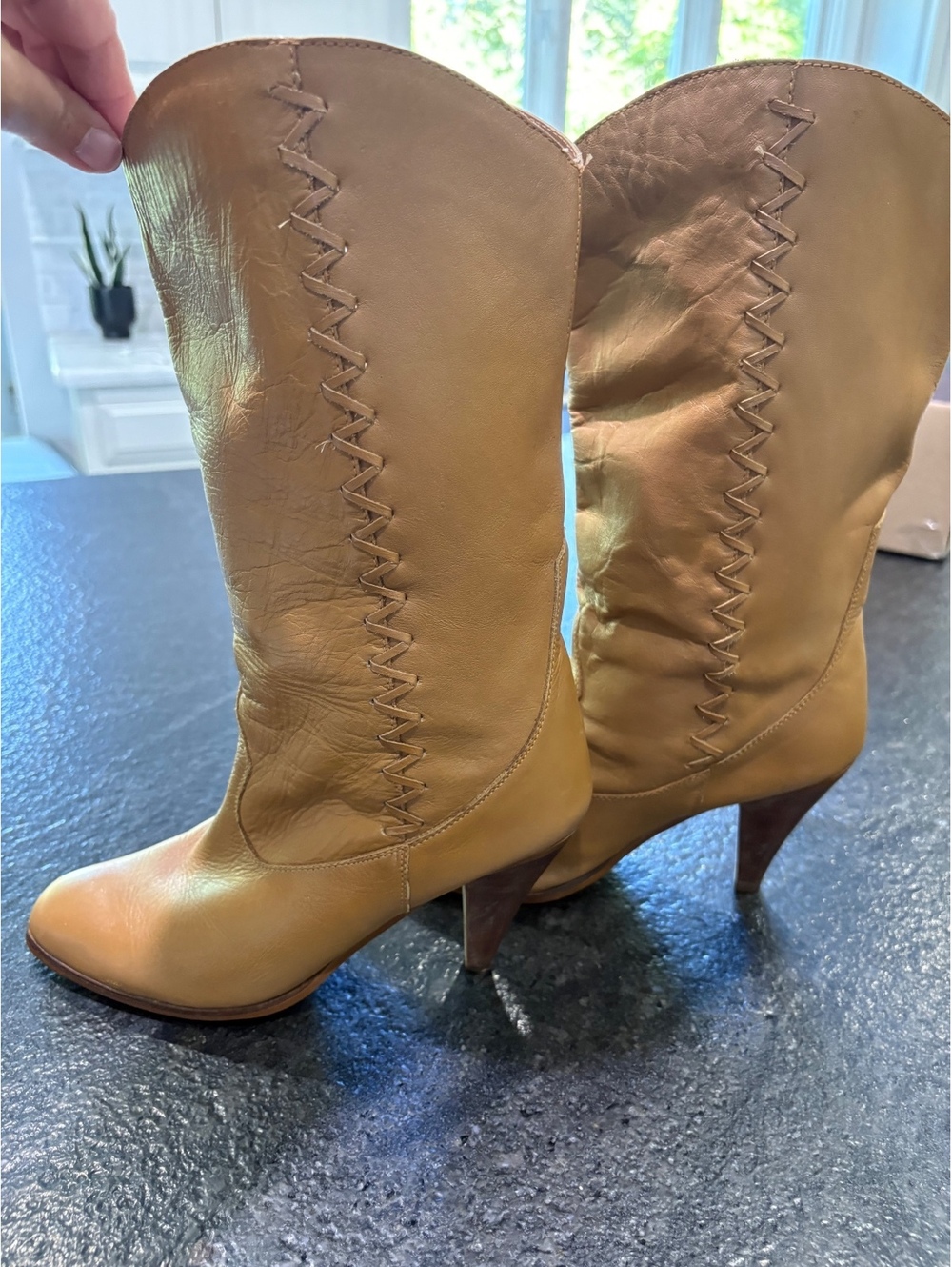 Vintage Leather Boots Made in Brazil Slouch Boots 90s Camel Tan Heeled Boots 9M